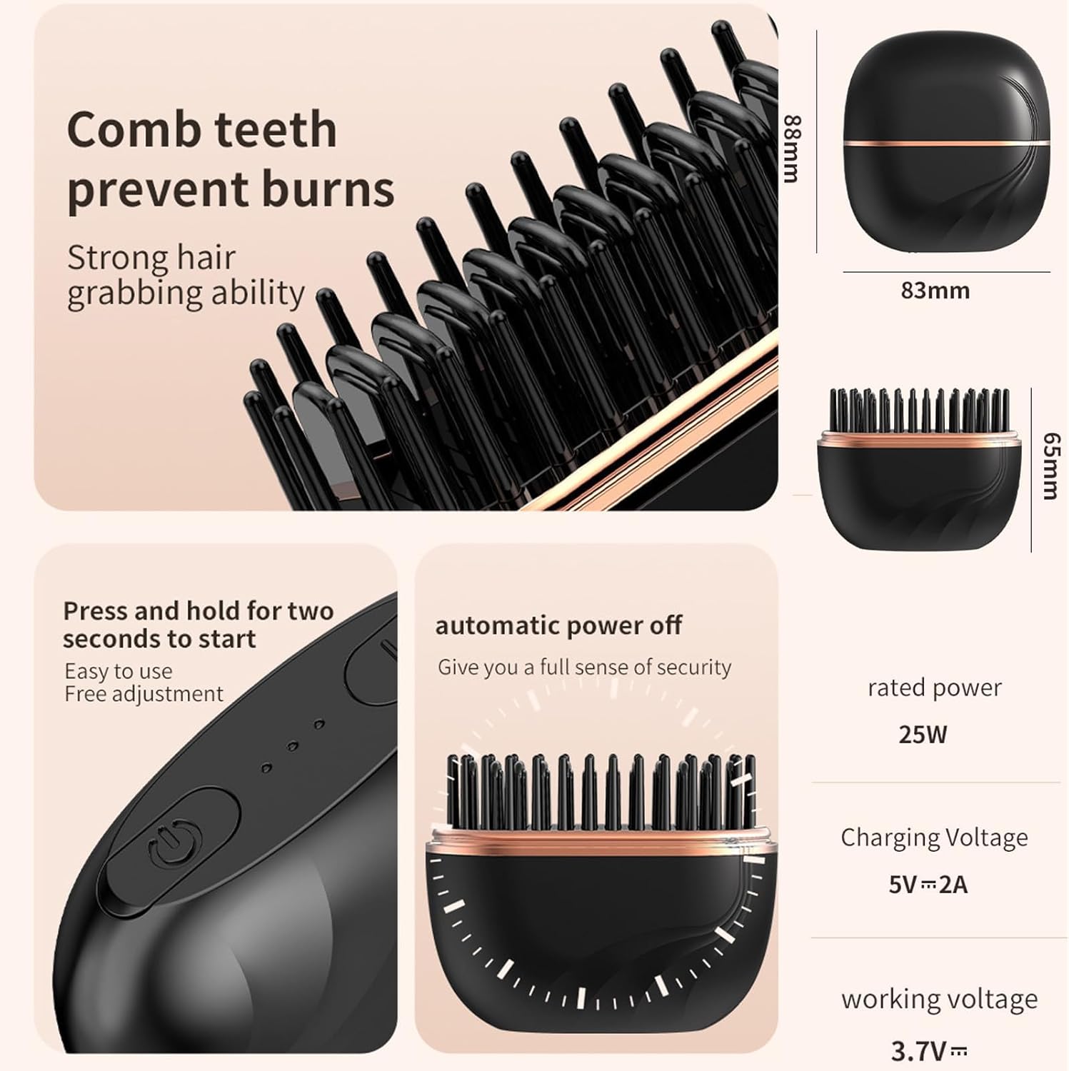 LuxeSmooth™ Portable Rechargeable Hair Straightener Brush
