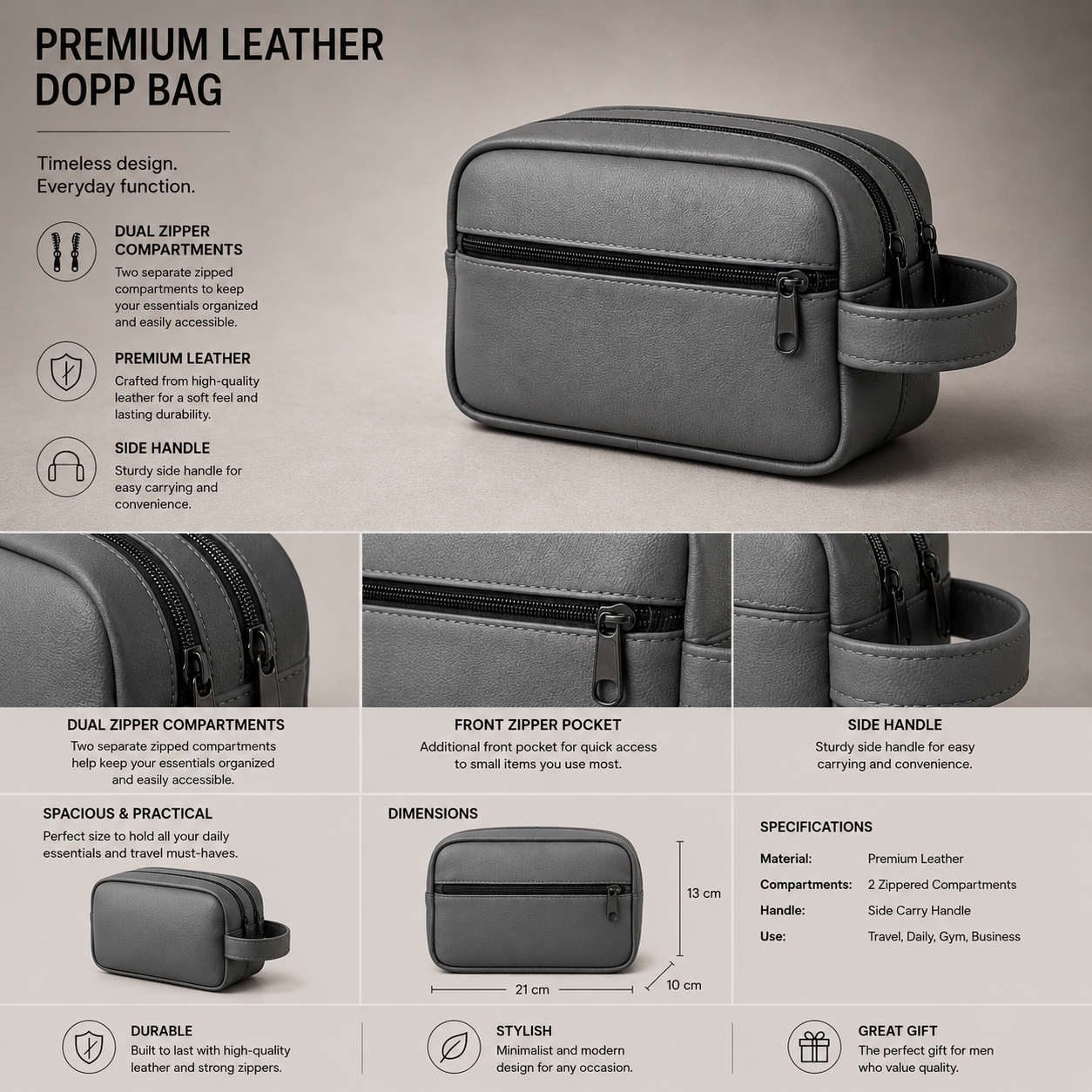 Double Zipper Bag (21x13x10cm)