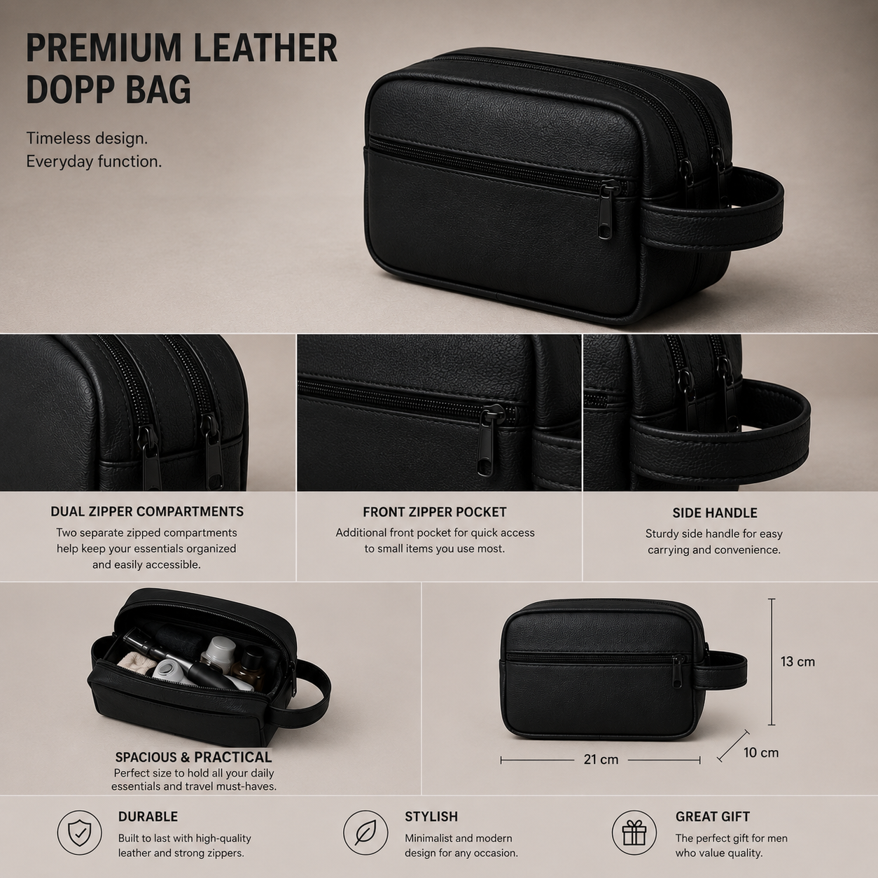 Double Zipper Bag (21x13x10cm)
