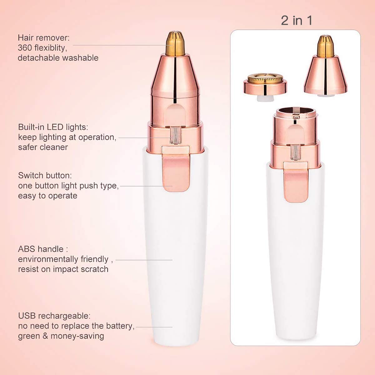 2-in-1 Rechargeable Eyebrow & Facial Hair Trimmer for Women