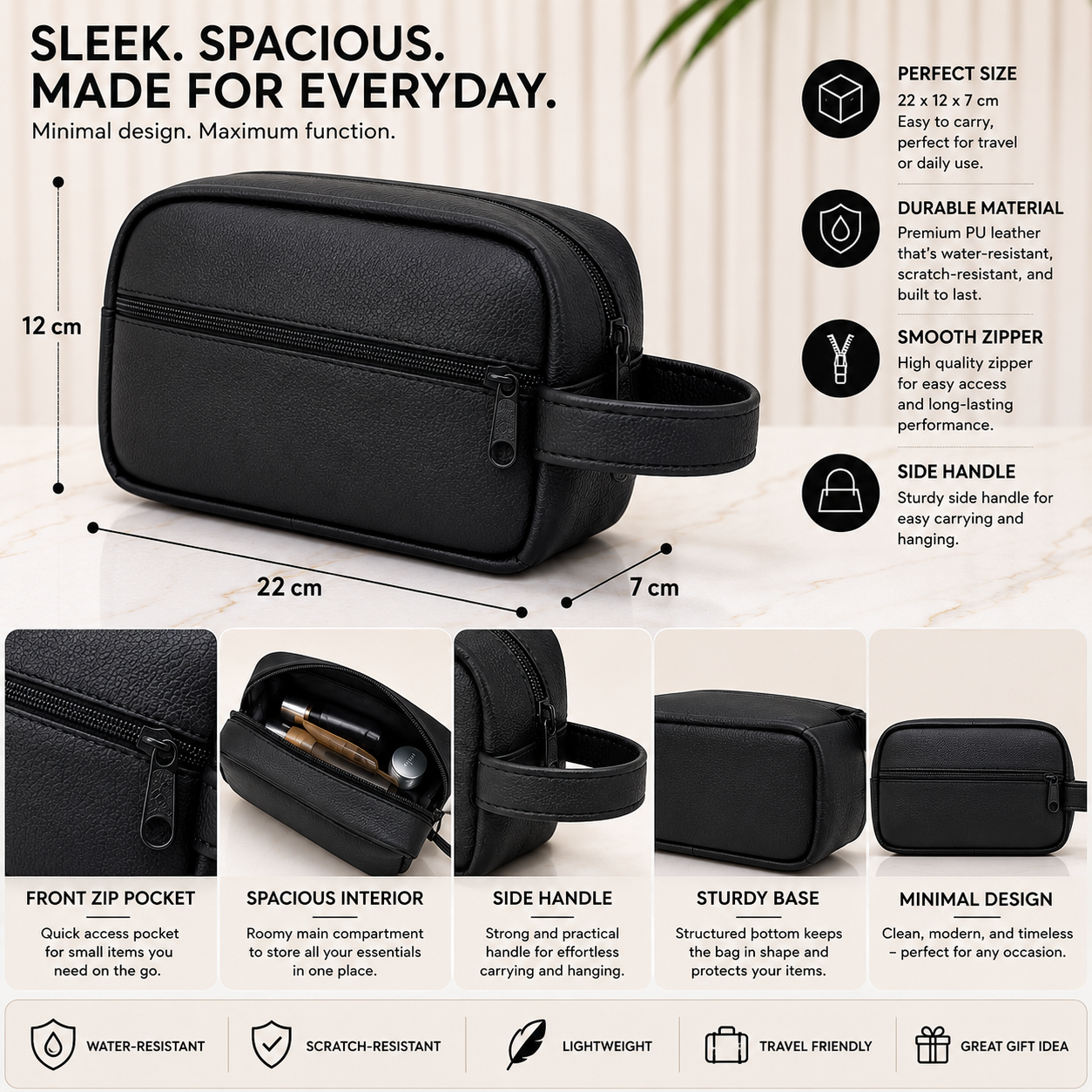 Single Zipper Bag (22 x 12 x 7 cm)