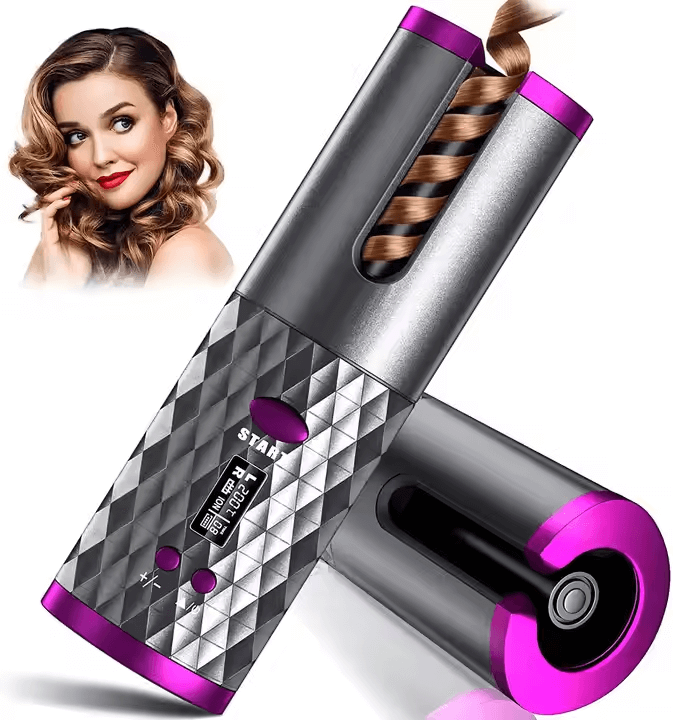 Automatic cordless hair curler with LCD screen